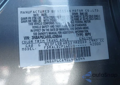 2025 Nissan Kicks Sv Fwd from USA, damaged, VIN 3N8AP6CA9SL426044